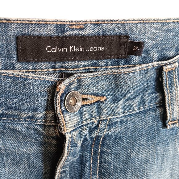 38x34 Y2K Vintage Calvin Klein Mens Relaxed Fit Light Wash Denim Jeans Distress - Picture 5 of 9